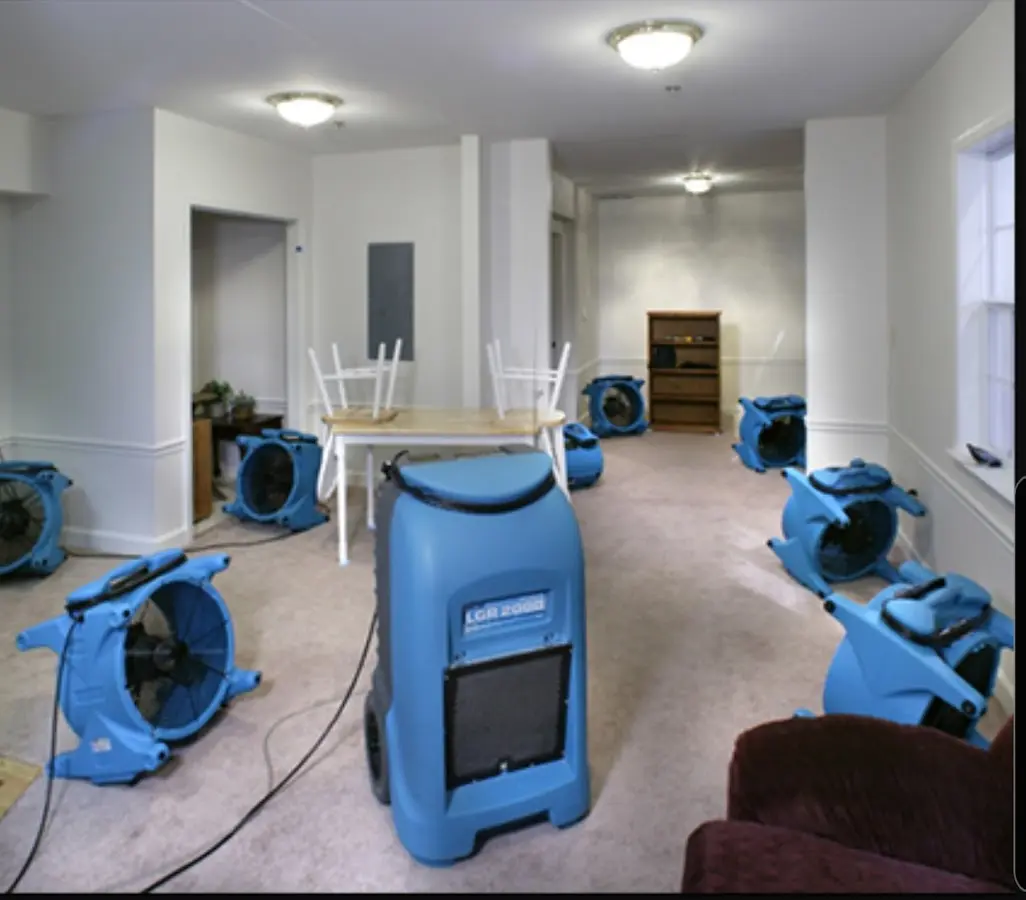 Air movers and dehumidifier setup for Water Damage Restoration in Englewood Cliffs